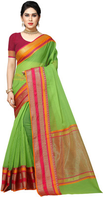 Sidhidata Self Design, Temple Border, Woven Kota Doria Cotton Silk Saree(Light Green)