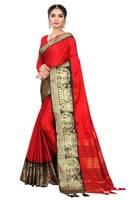 SVB Sarees Woven Banarasi Art Silk, Cotton Silk Saree(Red)