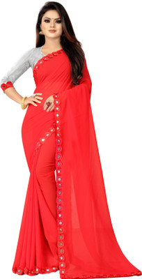 Radhika Creation Embellished Bollywood Georgette, Chiffon Saree(Red)