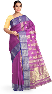 Pradip Fabrics Printed Tant Silk Blend Saree(Purple)