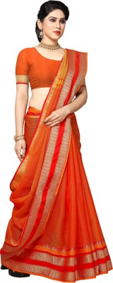 Sidhidata Self Design, Temple Border, Woven Kota Doria Cotton Silk Saree(Orange)