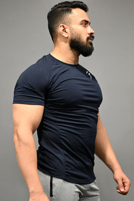 FuaarK Solid Men Round Neck Dark Blue T-Shirt