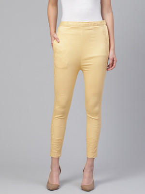 ADA Slim Fit Women Cream Trousers