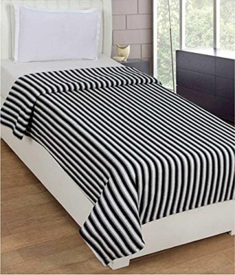Goyal's Striped Single Fleece Blanket for  AC Room(Polyester, Black, White)