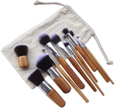 JAF 11 PC.Natural Bamboo Professional Makeup Brushes Set Foundation Blending Brush Tool Cosmetic Kits Makeup Set Brusher(Pack of 11)