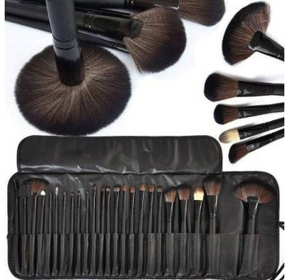 QUIYANG 24 BRUSH WOODEN HANDLE BLACK BRUSH WITH PU BAG(Pack of 24)