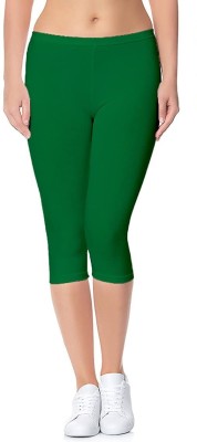 TNQ Cotton Lycra Capri Women Green Capri