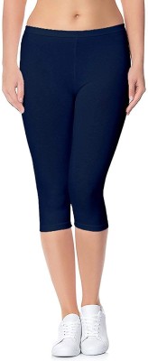 TNQ Cotton Lycra Capri Women Blue Capri