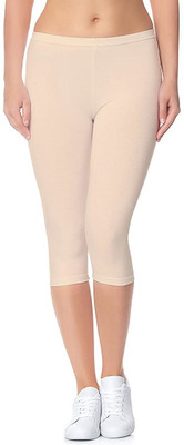 TNQ Cotton Lycra Capri Women Beige Capri