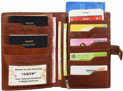 ABYS Rakshabandhan Gift Genuine Leather Coffee Brown Travel Organizer||Passport Wallet||Card Holder with Metallic Zip Closure Brown ABYS Travel Organi