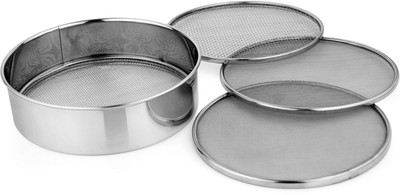 Ajuss 4 in 1 Interchangeable Aata Chalni / Flour Sieve Stainless Steel Collapsible Sieve(Silver Pack of 4)