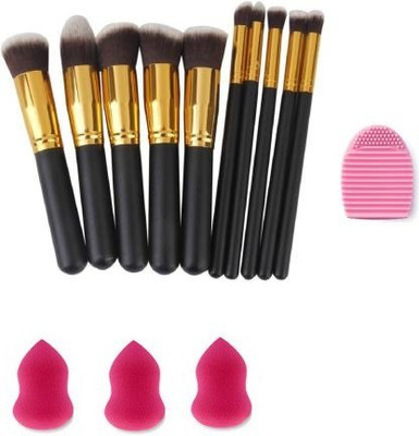 JAF 10 PCS Professional Makeup Set Pro Kits Brushes Makeup Cosmetics Brush Tool with 3 Puff With Egg(3 Items in the set)