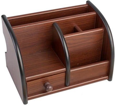 XINGLI 6 Compartments Wooden Desk Organiser(Brown)