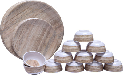 Serve N Style Pack of 24 Melamin Unbreakable, High quality Dinner Set(White, Brown)