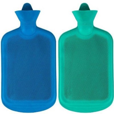 CRETO PACK OF 2 Best Quality Durable Rubber Hot Warm Bottle Non Electrical 1 L Hot Water Bag(Green, Blue)
