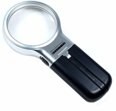 Protos India.Net Multi-Functional 3 IN 1 Folding Handheld Magnifier 2 LED Bulb Light Magnifying Glass Maps Jewellery Reading 3x Page Magnifier(Black)