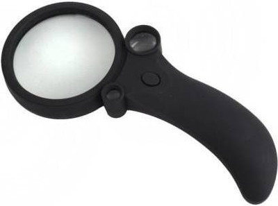 Protos India.Net Double lens Magnifier 65mm LED UV Money Checker Magnifier Magnifying Glass 2.5X-25X-55X 2.5X25X55X Magnifying Glass(Black)