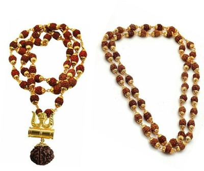 Crazy Fashion Religious Jewelry Lord Shiv Damru Locket With Puchmukhi Rudraksha Mala Gold-plated Plated Alloy Chain