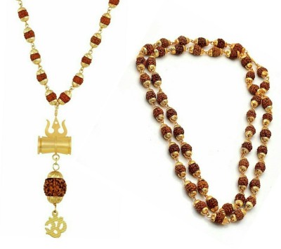 Heer Collection Combo of Gold Plated Rudraksh Shiva Om/Trishul/Damru Mala Pendant Set & 45 Beads Mala For Men/Women Gold-plated Plated Brass Necklace Set