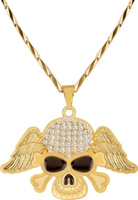 SILVER SHINE Gold Plated Skull With Wings Pendant Chain For Man And Boy Gold-plated Plated Alloy Chain