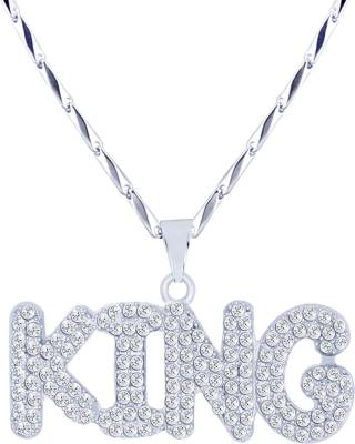 SILVER SHINE Silver Plated Daimond KING Sign Pendent Chain For Man And Boy Silver Plated Alloy Chain