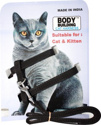 BODY BUILDING Adjustable Black Cat Harness with Black Leash for All Cats & Kitten Easy to Fit Easy to Control Cat Harness & Leash(Medium, Black)
