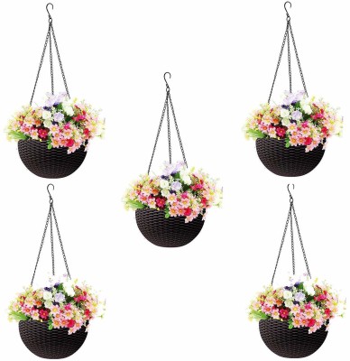 HOLME'S Round Plastic Flower Hanging Planter/Beautiful Round Gamla Pot/Flower Hanging Pot for Garden Balcony Plant Container Set(Pack of 5, Plastic)