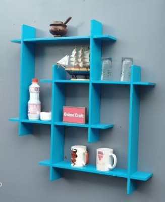 KHUSUBHDECOR wooden wall shelf 8 walla plus (,blue) Wooden Wall Shelf(Number of Shelves - 8, Blue)