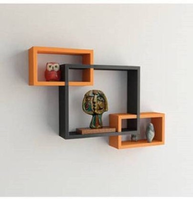 OnlineCraft ch2740 wooden wall shelf 3 attach ( black , orange) Wooden Wall Shelf(Number of Shelves - 3, Black, Orange)