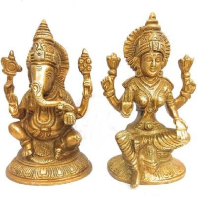 JDDCART Laxmi Ganesh Murti brass idols Medium size 9 cm tall Antique gold texture n Finish Decorative Showpiece  -  15 cm(Brass, Gold)