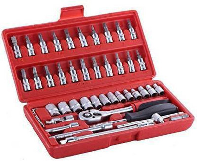 TOOLSSAI Heavy strenth High Quality 46pcs 1/4-Inch Socket Set Tool Ratchet Torque Wrench Combo Tools Kit Car Repair Tools Set Standard Screwdriver Set(Pack of 1)
