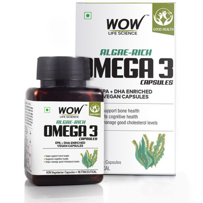 WOW Life Science Algae-Rich Omega 3 Capsules EPA + DHA Enriched Vegan(60 No)
