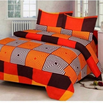 KIDSCOLLECTIONS 140 TC Microfiber Double Self Design Flat Bedsheet(Pack of 1, Orange, Red, Black)