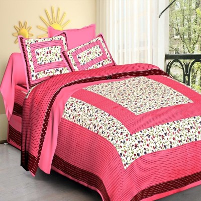 Nikki 144 TC Cotton King Printed Flat Bedsheet(Pack of 1, Pink,White)