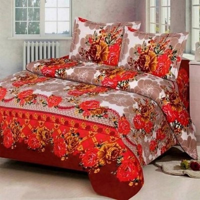 KIDSCOLLECTIONS 140 TC Microfiber Double Self Design Flat Bedsheet(Pack of 1, Red)