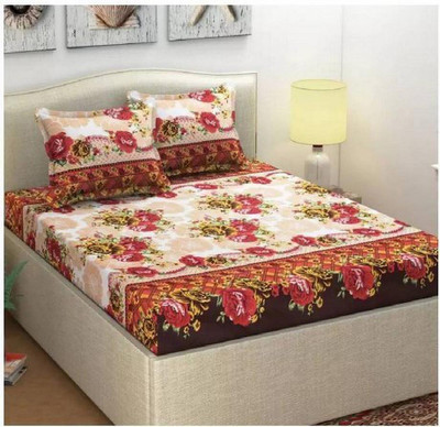 KIDSCOLLECTIONS 140 TC Microfiber Double Self Design Flat Bedsheet(Pack of 1, Beige,Brown)