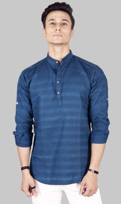 FUBAR Men Striped Straight Kurta(Dark Blue)