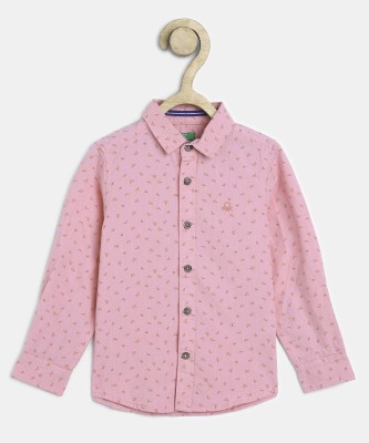 United Colors of Benetton Boys Printed Casual Pink Shirt