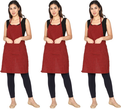 Reysol Cotton Home Use Apron - Free Size(Red, Pack of 3)