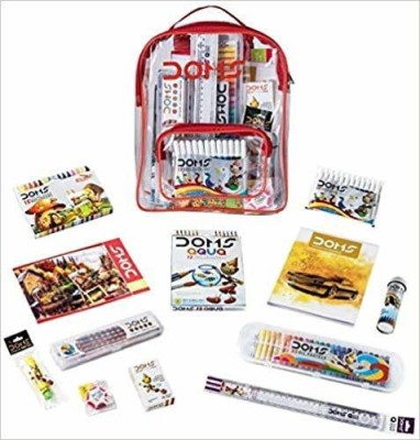 DOMS Smart Stationery Kit (12 pcs in 1 KIT Transparent Zipper Bag ( pack of 2)