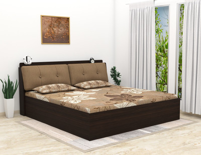 Okra Prominent Engineered Wood King Box Bed(Finish Color - African Walnut)