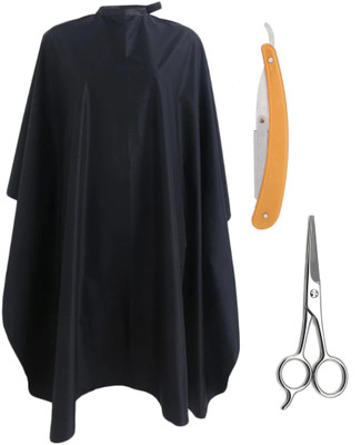 Angel Infinite Combo Of Hair Cutting Apron Cape (Black), Straight Razor (Yellow), and Scissors Set of 3(3 Items in the set)
