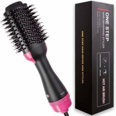 ARTH RETAIL HOUSE Hot Air Brush, One-Step Hair Dryer, and Volumizer Styler, Professional 2-in-1 Salon Negative Ion Ceramic Electric Blow Rotating Straightener and Curly Comb with Anti-Scald, Black Hair Styler (Black and pink) Hair Straightener Brush(Black, Pink)