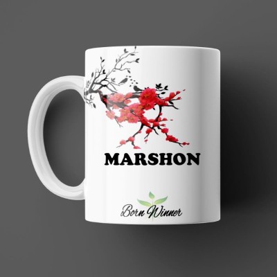 Beautum BORN WINNER Marshon Name Printed White Ceramic (350)ml Model NO: BRNWIN12025 Ceramic Coffee Mug(350 ml)