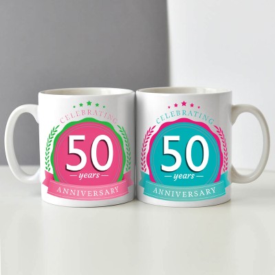 Exciting Lives Fiftieth Anniversarys Set Of Two Ceramic Coffee Mug(330 ml, Pack of 2)