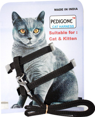 PEDIGONE Adjustable Black Cat Harness with Black Leash for All Cats & Kitten Easy to Fit Easy to Control Cat Harness & Leash(Medium, Black Cat Harness)
