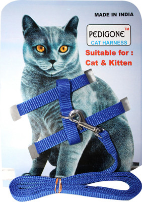 PEDIGONE Adjustable Blue Cat Harness with Blue Leash for All Cats & Kitten Easy to Fit Easy to Control Cat Harness & Leash(Medium, Blue Cat Harness)