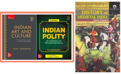 Indian Polity By M. Laxmikant, Indian Art And Culture By Nitin Singhania And SATISH CHANDRA "HISTORY OF MEDIEVAL INDIA" BY Satish Chandra (Fully And Revised Edition)Best For CIVIL Services,universities And Other Examination (Best Book For IAS,IPS,IFS,UPSC,PSC,Civil Services,UGC-Net And All Indian Govt Exam) (Papar Back,Satish Chandra,English) (Paperback, SATISH CHANDRA)  (Paperback, M LAXMIKANT, Nitin Singhania, Satish Chandra)
