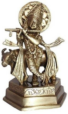 JDDCART krishna under tree brass statue with lacquer finish Decorative Showpiece  -  15.7 cm(Brass, Gold)