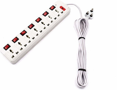 Leavess 3 Meter long wire with 7 shoket plus 7 Switch 6AMP Capacity 7  Socket Extension Boards(White, 3 m)